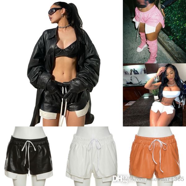 2022 summer womens pu leather shorts new fashion contrast color lace up high waist bag hip tight casual short pants, White;black
2022 summer womens pu leather shorts new fashion contrast color lace up high waist bag hip tight casual short pants, White;black