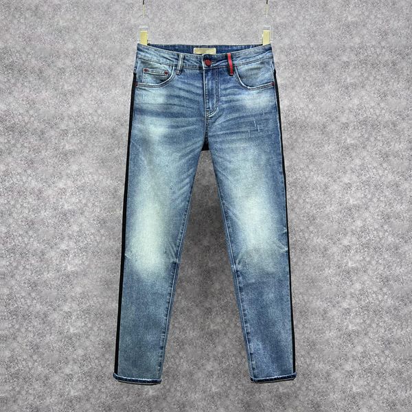 men's jeans designer 2022 spring and autumn new fashion slim pants tide brand contrast ribbon splicing washing elastic casual jeans men, Blue
men's jeans designer 2022 spring and autumn new fashion slim pants tide brand contrast ribbon splicing washing elastic casual jeans men, Blue