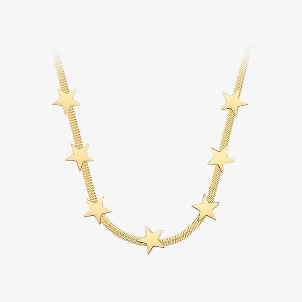 pendant necklaces enfashion classic snake chain stars gold color starry choker stainless steel jewelry p213200 220428, Silver 
pendant necklaces enfashion classic snake chain stars gold color starry choker stainless steel jewelry p213200 220428, Silver