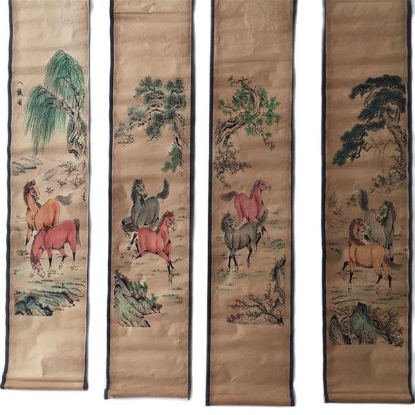 china celebrity painting old scrolls four screen decorate eight horses painting, Silver
china celebrity painting old scrolls four screen decorate eight horses painting, Silver