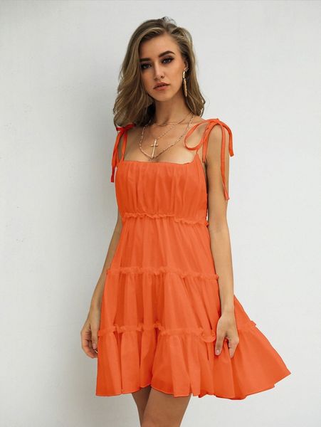 missord frill trim layered hem cami dress r32a#, Black;gray