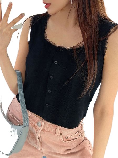 dazy contrast mesh frill trim tank h9g0#, White
dazy contrast mesh frill trim tank h9g0#, White