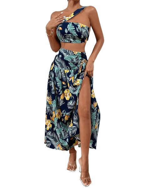 tropical print one shoulder crop split thigh skirt i8sy#, White
tropical print one shoulder crop split thigh skirt i8sy#, White