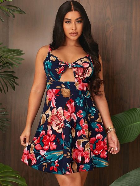 sxy floral print cutout front cami dress o1qo#, Black;gray