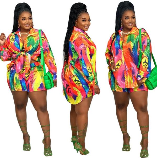k7108 european and american women's two-piece pants colorful casual printed long-sleeved shirt shorts, White
k7108 european and american women's two-piece pants colorful casual printed long-sleeved shirt shorts, White