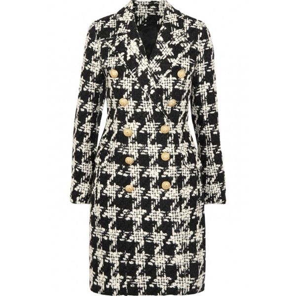 stylish designer wool coat women's double breasted lion buttons houndstooth tweed long coat 201222, Black
stylish designer wool coat women's double breasted lion buttons houndstooth tweed long coat 201222, Black