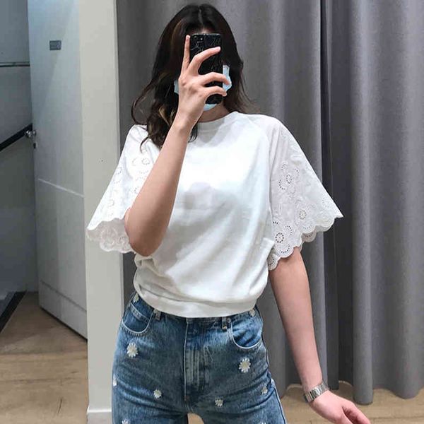 women's t-shirt fadan s family spring and summer horn sleeve splicing hollow bottomed shirt t-shirt female, White
women's t-shirt fadan s family spring and summer horn sleeve splicing hollow bottomed shirt t-shirt female, White