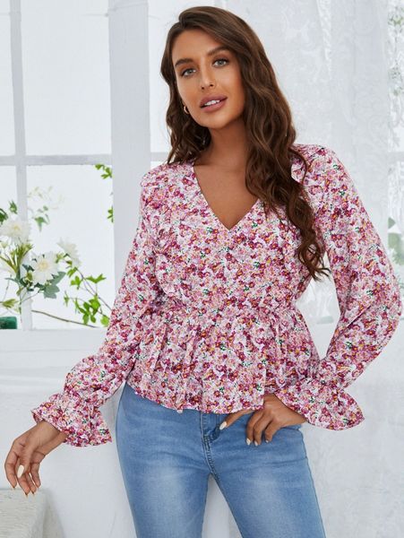 ditsy floral flounce sleeve ruffle trim blouse h0rk#, White
ditsy floral flounce sleeve ruffle trim blouse h0rk#, White