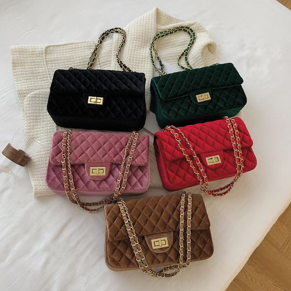 luxury women velvet single shoulder bag fashion diamond lattice quilted square handbag lady style metals buckle chain crossbody bags h0259
luxury women velvet single shoulder bag fashion diamond lattice quilted square handbag lady style metals buckle chain crossbody bags h0259