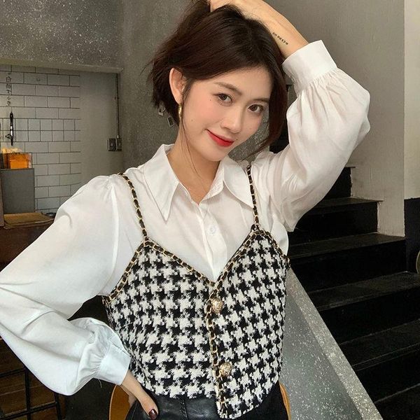 women's polos houndstooth small sling spring and autumn korean version western style shirt design sense outside women's trend, White
women's polos houndstooth small sling spring and autumn korean version western style shirt design sense outside women's trend, White