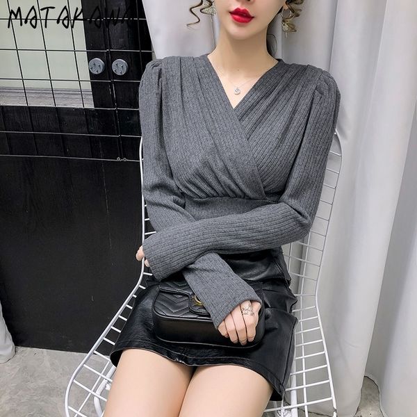 slim waist sweater women spring fashion pullovers loose vneck puff sleeve sweaters bottoming 210506, White;black
slim waist sweater women spring fashion pullovers loose vneck puff sleeve sweaters bottoming 210506, White;black