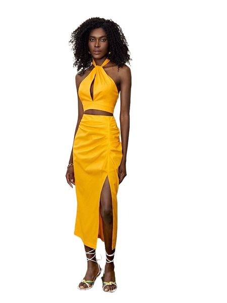 zipper back ruched split thigh skirt 68uk#, Black
zipper back ruched split thigh skirt 68uk#, Black