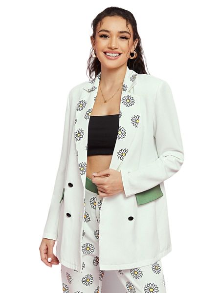 x sabrine floral print contrast panel blazer 73f9#, White
x sabrine floral print contrast panel blazer 73f9#, White