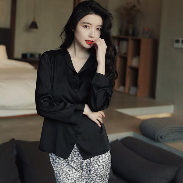 leopard print women pajama sleepwear set long sleeve suit satin pyjamas, Black;red 
leopard print women pajama sleepwear set long sleeve suit satin pyjamas, Black;red