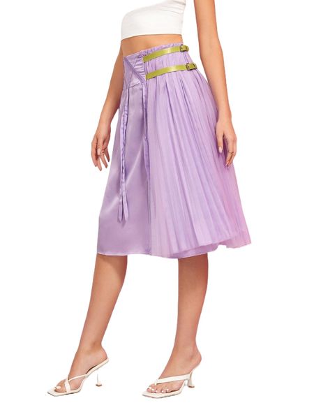 x liyun x buckle waist pleated mesh skirt e2v5#, Black 
x liyun x buckle waist pleated mesh skirt e2v5#, Black