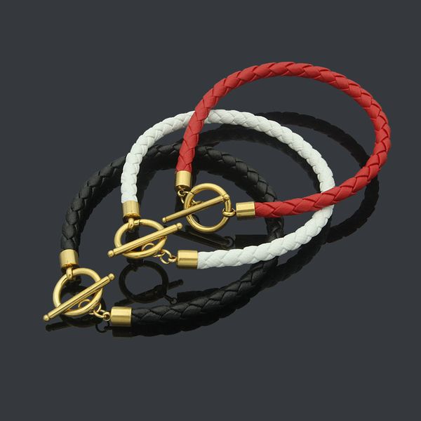 luxury jewelry designer women bracelet men woven leather rope bracelet black and white red leather bracelet, Golden;silver
luxury jewelry designer women bracelet men woven leather rope bracelet black and white red leather bracelet, Golden;silver