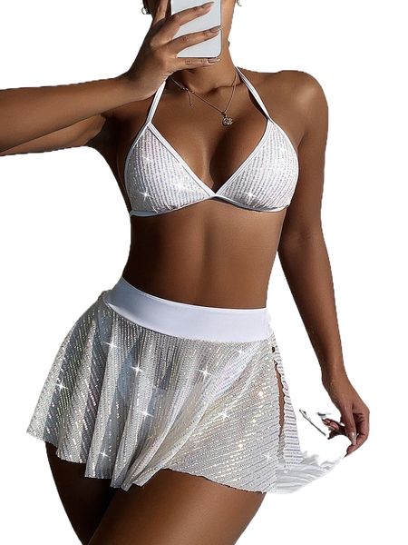 3pack contrast sequin halter bikini swimsuit & beach skirt c93d#, White;black
3pack contrast sequin halter bikini swimsuit & beach skirt c93d#, White;black