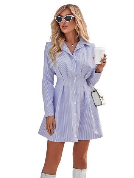 striped button front shirt dress q6ot#, Black;gray