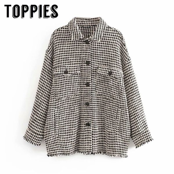 twill tweed jacket women vintage single breasted tassel coat european houndstooth jacket plus size oversize coat lj200813, Black;brown
twill tweed jacket women vintage single breasted tassel coat european houndstooth jacket plus size oversize coat lj200813, Black;brown