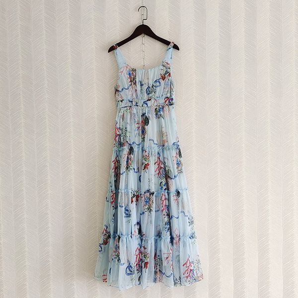 runway fashion dresses women blue spaghetti strap a-line flowers printed ruffles elegant party causal holiday, Black
runway fashion dresses women blue spaghetti strap a-line flowers printed ruffles elegant party causal holiday, Black