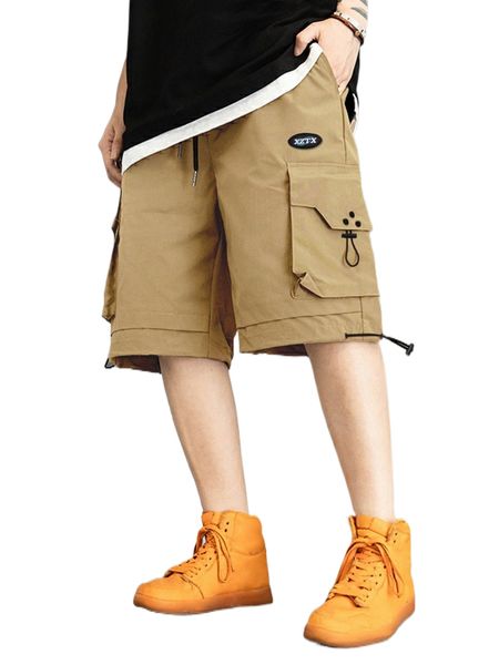 men patch detail drawstring cargo shorts x6ae#, White;black 
men patch detail drawstring cargo shorts x6ae#, White;black