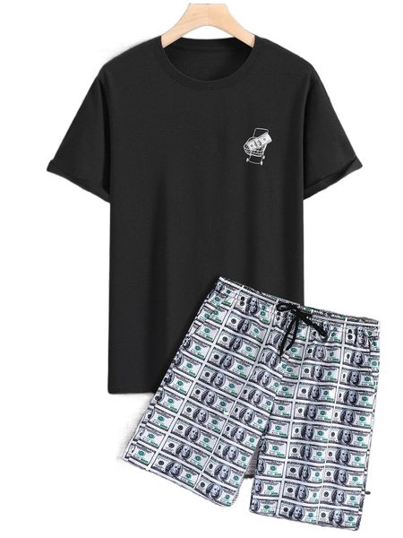 men dollar print tee & allover print shorts z5ob#, Gray
men dollar print tee & allover print shorts z5ob#, Gray