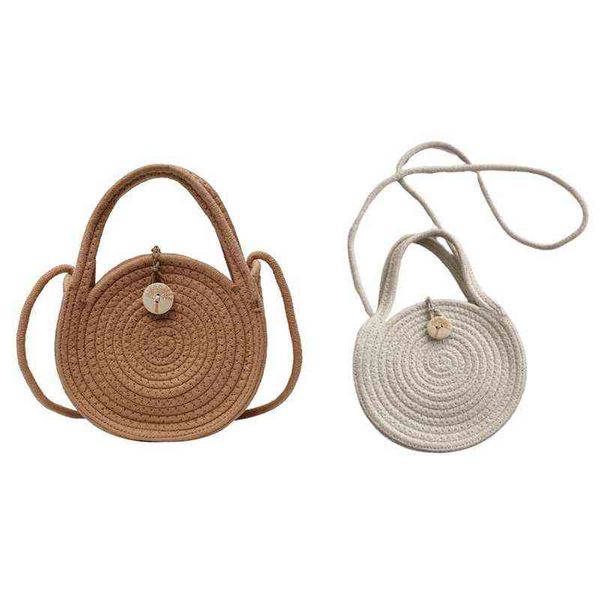 women round shoulder bag cotton strap handbag bohemian straw beach bag crossbody bag g220519