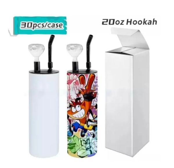 Image of US STOCK 22oz Sublimation Hookah Tumbler with Smoking Pipe Lid Sublimation Smoking Tumbler Stainless Steel Straight Tumbler Fatty Cup