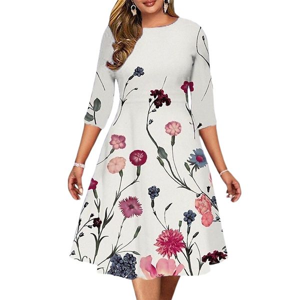 women's plus size a line dress floral round neck 3/4 length sleeve spring summer casual midi dress causal daily dress w1vo#, Black
women's plus size a line dress floral round neck 3/4 length sleeve spring summer casual midi dress causal daily dress w1vo#, Black