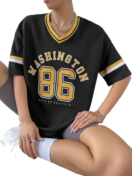 letter print striped trim tee t3dc#, White