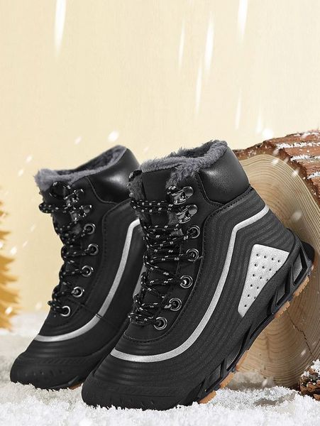 boys colorblock lace-up front snow boots she, Black;grey 
boys colorblock lace-up front snow boots she, Black;grey