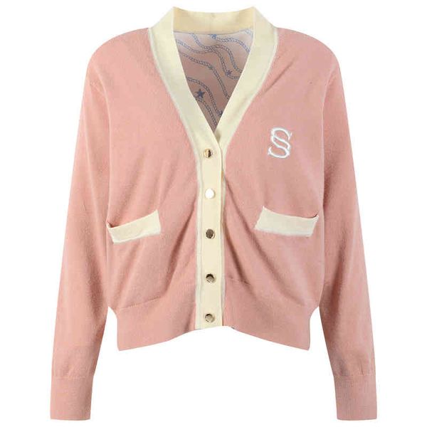 women's knits tees early spring women's wear light pink contrast v-neck knitted cardigan fashionable letter s embroidered jacket a, White
women's knits tees early spring women's wear light pink contrast v-neck knitted cardigan fashionable letter s embroidered jacket a, White