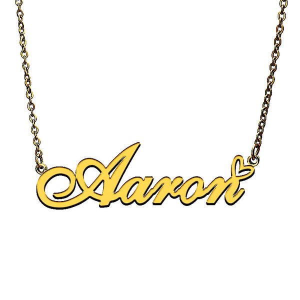 arron name necklaces for women love heart gold nameplate pendant girl stainless steel nameplated girlfriend christmas statement jewelry gift, Silver