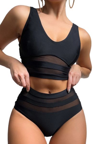 solid contrast mesh bikini swimsuit n4fa#, White;black
solid contrast mesh bikini swimsuit n4fa#, White;black