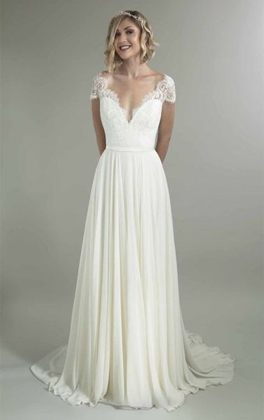 simple v neck wedding dresses lace short sleeves bridal gowns backless long sweep chiffon a line ladies wear for special occasion, White
simple v neck wedding dresses lace short sleeves bridal gowns backless long sweep chiffon a line ladies wear for special occasion, White