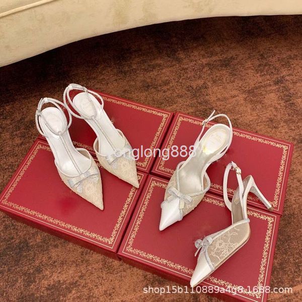 sandals summer r lace sandals high heels bow fairy style pointed thin heel, Black