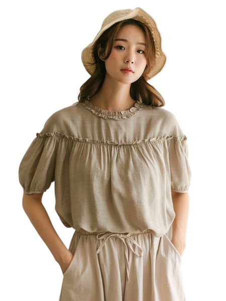 dazy frill trim puff sleeve blouse p0zr#, White