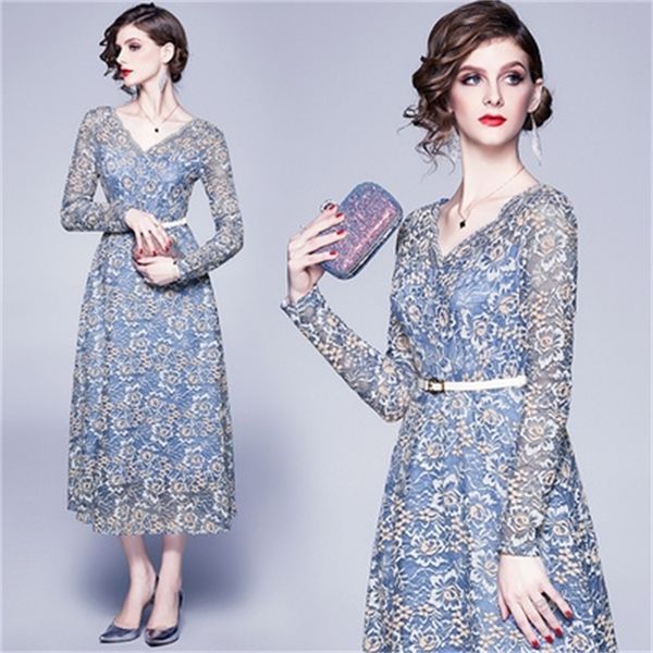 women s new 2020 spring long sleeve high end lace flocking v neck dress lj200818, Black;pink
women s new 2020 spring long sleeve high end lace flocking v neck dress lj200818, Black;pink