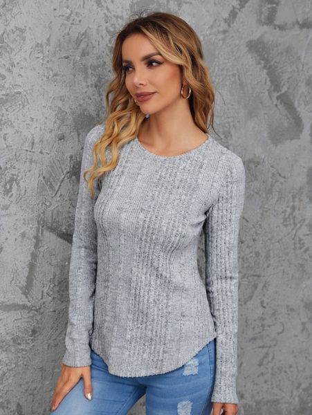rib-knit curved hem tee f4rg#, White