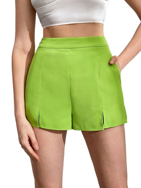high waist split hem shorts 85io#, White;black 
high waist split hem shorts 85io#, White;black
