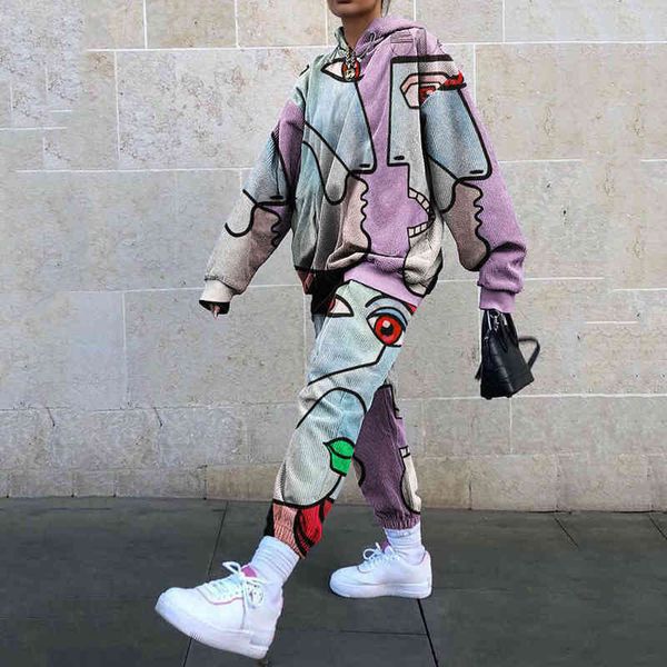 women's two piece pants 2022 women's autumn and winter long sleeved fashion coat abstract printing street trendsetter leisure swea, White
women's two piece pants 2022 women's autumn and winter long sleeved fashion coat abstract printing street trendsetter leisure swea, White