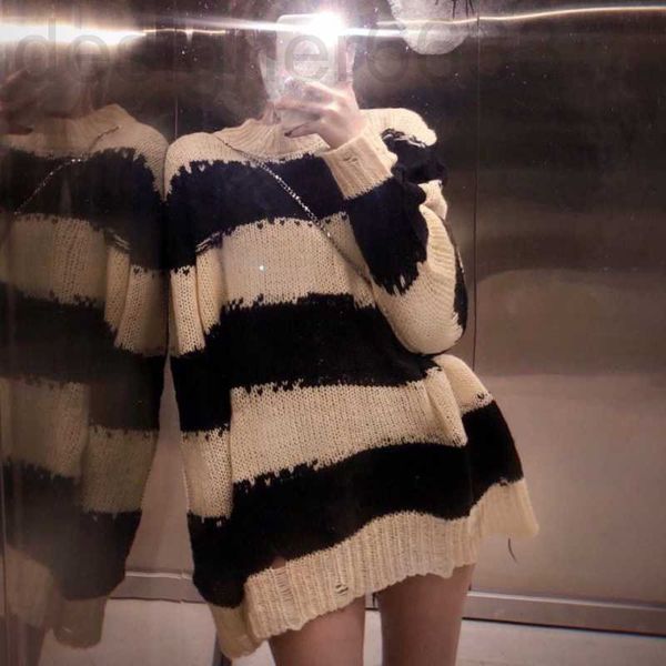 women's knits & tees designer lazy style sweater women's autumn and winter loose pullover fashion striped with broken holes long o, White
women's knits & tees designer lazy style sweater women's autumn and winter loose pullover fashion striped with broken holes long o, White