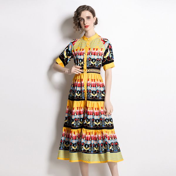 fashion floral printing dress 2022 summer new stand collar short sleeve single breasted sliming vestidos beach holiday dresses, Black;gray
fashion floral printing dress 2022 summer new stand collar short sleeve single breasted sliming vestidos beach holiday dresses, Black;gray