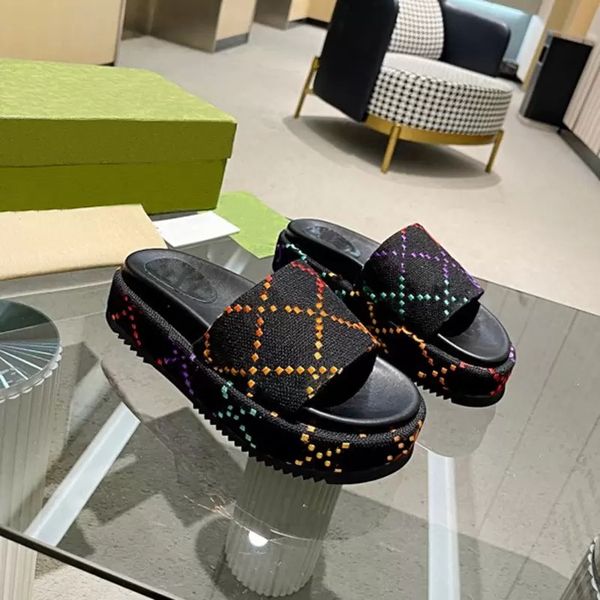 2022 womens fashion embroidered canvas designer slides slip on slippers girls 6cm canvas covered platform sandals, Black
2022 womens fashion embroidered canvas designer slides slip on slippers girls 6cm canvas covered platform sandals, Black