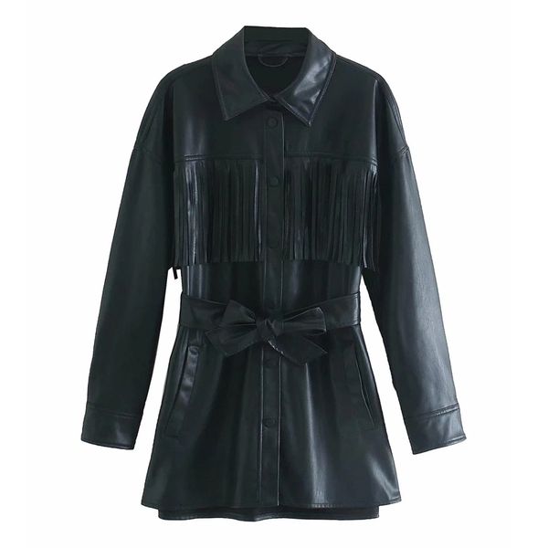 ewq women vintage tassel stitching bow tied sashes femme long sleeve chic jacket brand outerwear pu leather shirt coat 201029, Black;brown
ewq women vintage tassel stitching bow tied sashes femme long sleeve chic jacket brand outerwear pu leather shirt coat 201029, Black;brown