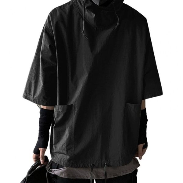 hooded t shirt summer korean half sleeve pullover soft large pockets loose men tshirt streetwear 220728, White;black
hooded t shirt summer korean half sleeve pullover soft large pockets loose men tshirt streetwear 220728, White;black