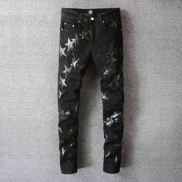 men's jeans fashionable high street fashion brand black patchwork jeans men's star patch personalized elastic slim fit pants wrro, Blue
men's jeans fashionable high street fashion brand black patchwork jeans men's star patch personalized elastic slim fit pants wrro, Blue