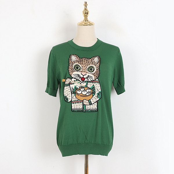 215 2022 milan runway spring summer brand same style sweater white pink green black short sleeve beads crew neck womens dl, White;black
215 2022 milan runway spring summer brand same style sweater white pink green black short sleeve beads crew neck womens dl, White;black
