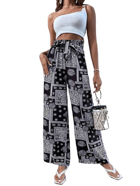 patchwork high waist straight leg belted pants e6yg#, Black;white
patchwork high waist straight leg belted pants e6yg#, Black;white
