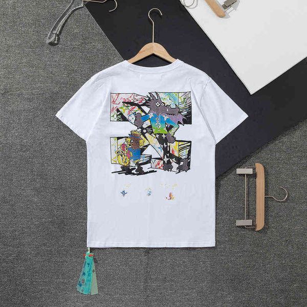 22 summer fashion brand ow european loose youth cartoon cotton t-shirt off half sleeverynz, White;black
22 summer fashion brand ow european loose youth cartoon cotton t-shirt off half sleeverynz, White;black